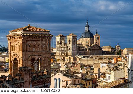 Toledo, Spain. View Of The Old City From The Alcazar, Royal Palace Over The Tagus River Sinuosity. S
