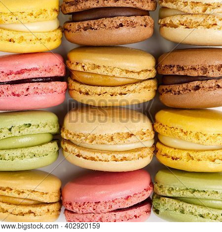 Macaron. Traditional French Colorful Macarons Close Up Asbackground, Macro