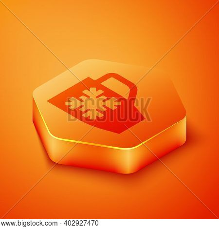 Isometric Coffee Cup With Snowflake Icon Isolated On Orange Background. Tea Cup. Hot Drink Coffee. M