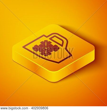 Isometric Line Coffee Cup With Snowflake Icon Isolated On Orange Background. Tea Cup. Hot Drink Coff