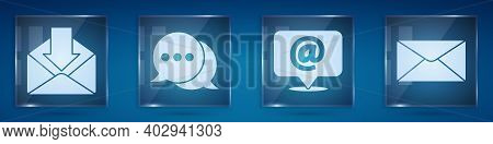 Set Envelope, Speech Bubble Chat, Mail And E-mail On Speech Bubble And Envelope. Square Glass Panels