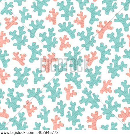 Sea Corals Summer Holiday Seamless Vector Pattern. Pastel Blue And Pink Sea Life Illustration Isolat
