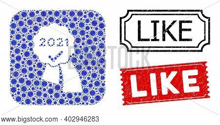 Vector Mosaic 2021 Approve Award And Grunge Like Stamps. Mosaic 2021 Approve Award Constructed As Ho