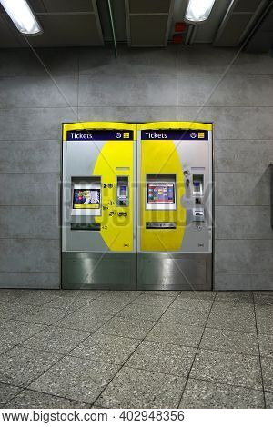 Essen, Germany - September 20, 2020: Ticket Machines At U-bahn Station In Essen, Germany. It Is Part