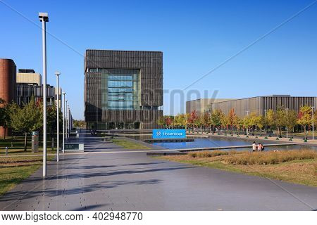 Essen, Germany - September 20, 2020: Thyssenkrupp Company Headquarters In Essen, Germany. Thyssenkru