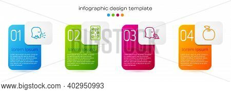 Set Line Man Coughing, Pills Blister Pack, Vomiting Man And Apple. Business Infographic Template. Ve