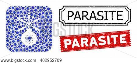 Vector Mosaic Virus Petard And Grunge Parasite Seals. Mosaic Virus Petard Designed As Subtraction Fr