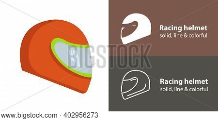 Racing Helmet Isolated Vector Icon. Racing Sport Line Solid Flar Icon