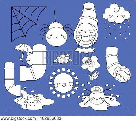 A Vector Of The Nursery Rhymes Itsy Bitsy Spider In Black And White Colour