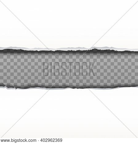3d Realistic Vector Torn Paper Cut Background, White Paper Sheet And Cut In The Middle With Transpar