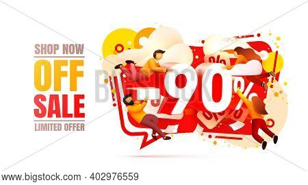Shop Now Off Sale, 90 Interest Discount, Limited Offer. Vector