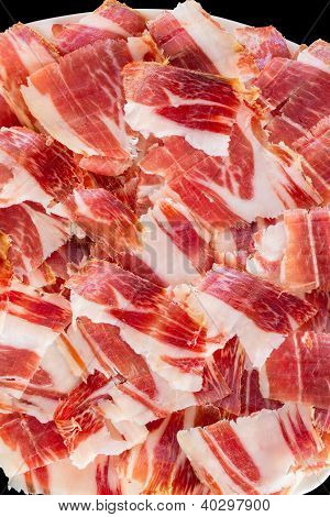 closeup de plato de jamón de Jabugo