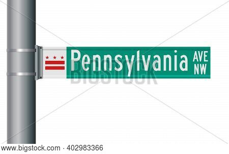 Vector Illustration Of The Washington Dc Pennsylvania Avenue Nw Green Road Sign