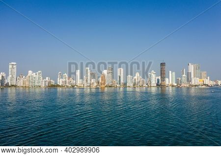 The Skyline Of Bocagrande Buildings And Views Of The City Aerial View.