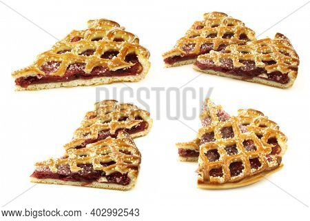 Slices of decorated cherry pie called 