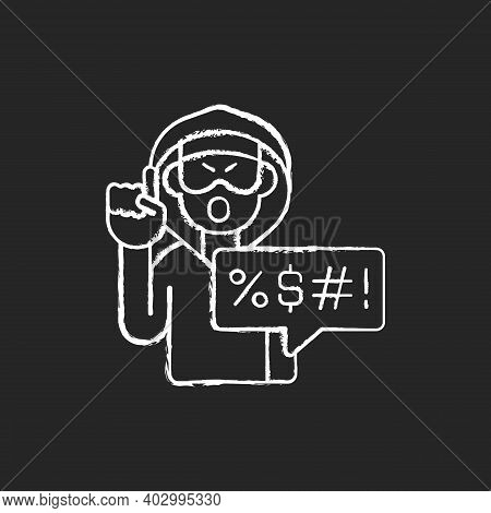 Hate Speech Chalk White Icon On Black Background. Offensive Comment. Rude Talk. Shaming And Spreadin