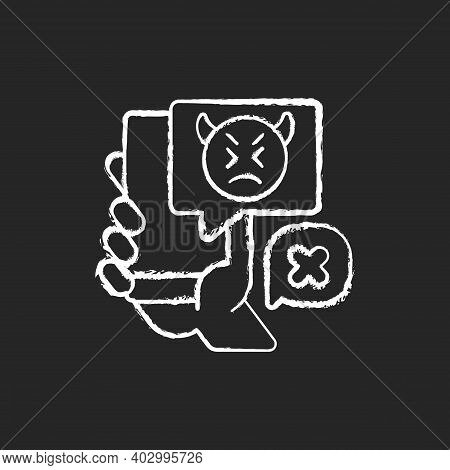Social Media Cyberbullying Chalk White Icon On Black Background. Teenager Cyberharassment. Hurtful O