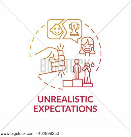 Unrealistic Expectations Red Gradient Concept Icon. Angry Parent. High Expectation Of Children Succe