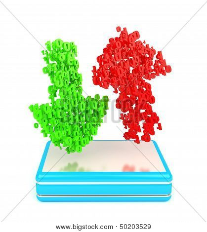 Upload And Download Arrow Symbol Made From Numbers And Blue Hdd Box On White Background