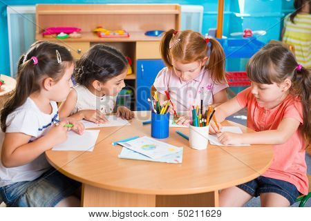 Group Of Cute Little Prescool Kids Drawing