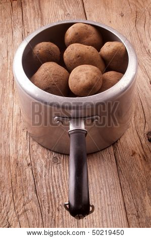 Potatoes In An Old Aluminum Pot