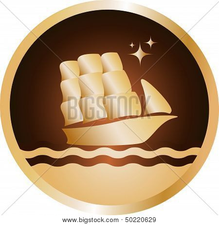 old ship in golden frame