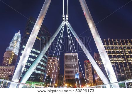 Skyline of downtown Hartford, Connecticut from Founders Bridge.