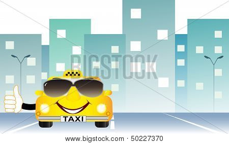 background with taxi on city road