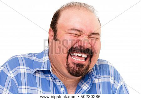 Caucasian Bearded Happy Man Laughing Loud