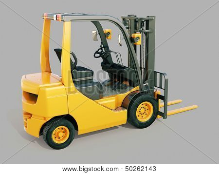 Modern forklift truck on gray background