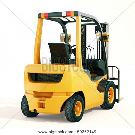 Modern forklift truck on light background