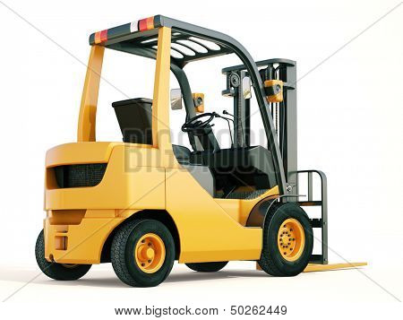 Modern forklift truck on light background