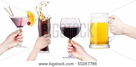 collage with alcohol cocktails
