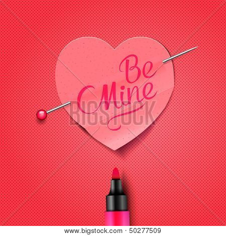 Be Mine - written by marker on red paper heart sticker