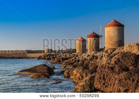 Windmills At Rhodes Greece