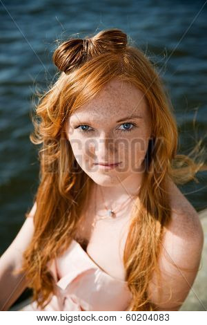 Beautiful Young Girl On River.