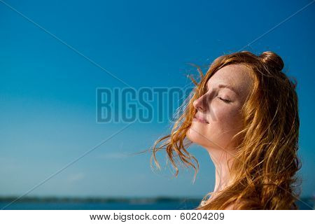 Beautiful Young Girl On River.