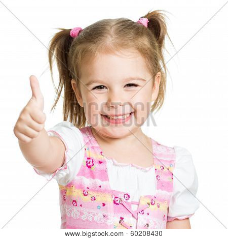 Happy Child Girl With Hands Thumbs Up
