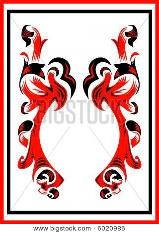 Abstraktní květinový Ornament v barvách černá a červená