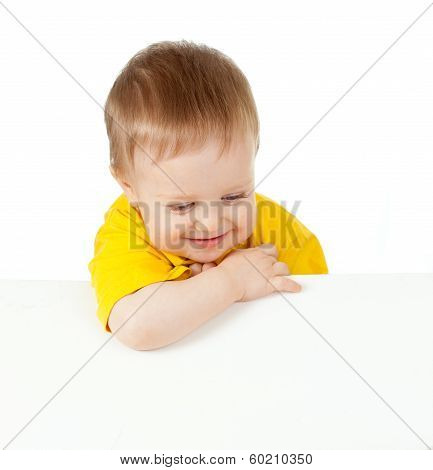 Adorable Child With Blank Advertising Banner