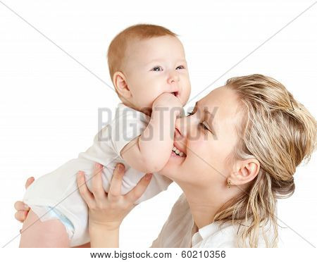 Portrait Of Loving Mother And Her Child On White Background