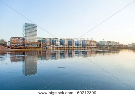 New Buildings At The Westhafen At River Main In Sunset