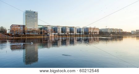 New Buildings At The Westhafen At River Main In Sunset