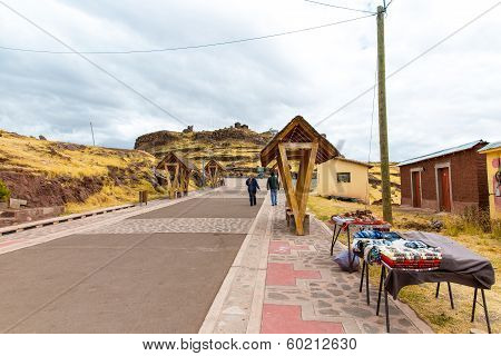 Souvenir Market Near Towers In Sillustani, Peru,south America. Street Shop With Colorful Blanket, Sc