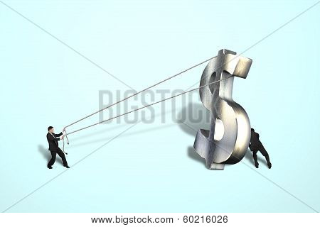Businessmen Standing Large Matel Money Symbol