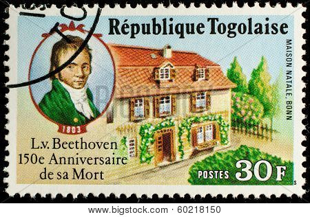 TOGO - CIRCA 1977: A stamp printed by Togo, shows Beethoven piano and portrait, circa 1977 