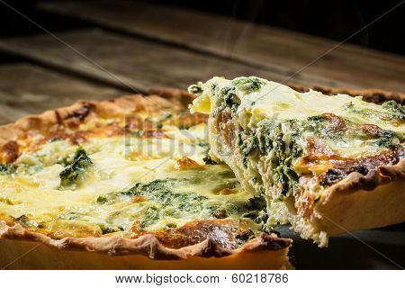 Slice Of Spinach Pie. Closeup.