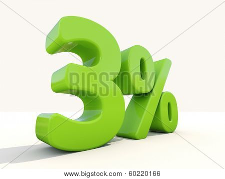 Three percent off. Discount 3%. 3D illustration.