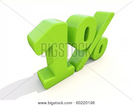 One percent off. Discount 1%. 3D illustration.