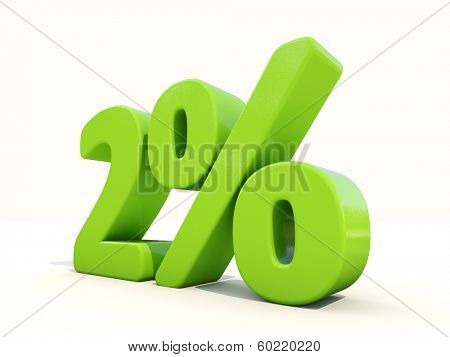 Two percent off. Discount 2%. 3D illustration.